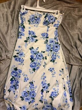 wild fable Strapless White Dress with Blue Floral Print